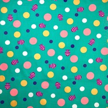 Colorful Fish and Polka Dots Fabric Teal Green 66.5” long x 45&quot; wide 100% Cotton - £14.51 GBP