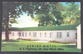 Stripe Motel US Hwy 30 Van Wert OH Ohio Linen Postcard - £5.38 GBP