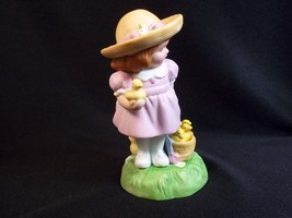 Avon bisque figurine little girl in straw hat basket chicks LE Easter 1985 3.75&quot; - $7.55