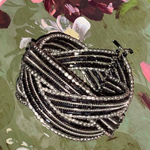 2” Seed Bead Memory Wire Wrap Cuff Bracelet Multi Strand Braided Black Silver - £4.46 GBP