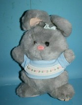 Fairview Easter Bunny Rabbit 10&quot; Gray Plush Blue Shirt Stuffed Soft Toy Vtg 1988 - £19.26 GBP