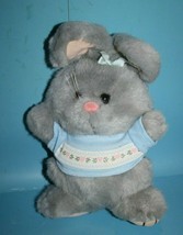 Fairview Easter Bunny Rabbit 10&quot; Gray Plush Blue Shirt Stuffed Soft Toy Vtg 1988 - £19.45 GBP