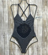 Frankie&#39;s Bikinis Navy Star Poppy Crochet Detail Cheeky One Piece Swimsuit (L) - £107.66 GBP