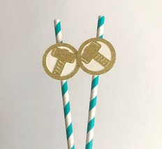 THOR HAMMER Environmenta|l Friendly Paper Straws | Avenger Theme Paper Straws |  - £6.28 GBP