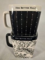 Hallmark His and Her Better Half Square Black and White Coffee Tea Mugs Set of 2 - £10.63 GBP