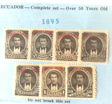 Lot of 7 1895 Issue of Ecuador Postage Stamps in Mint Condition, Black - £36.80 GBP