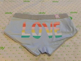 Flirtitude Women&#39;s Boyshort Panties SMALL Cotton Blue Rainbow LOVE NEW - $10.73