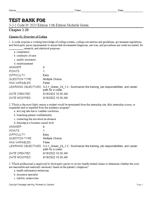 Test Bank For 3-2-1 Code It! 2023 Edition 11th Edition by Michelle Green... - $17.99