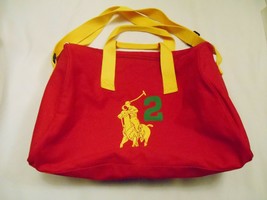 POLO RALPH LAUREN DUFFLE BAG Canvas Travel Sport Red Yellow Big Pony #2 - $44.95