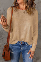 Apricot Solid Drop Shoulder Pullover Sweater - £21.63 GBP