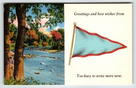 Flag Postcard Greeting And Best Wishes Too Busy To Write More Now Linen Unposted - £6.50 GBP