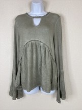 Knox Rose Womens Size S Grayish Green Knit Keyhole Blouse Long Bell Sleeve - £8.72 GBP