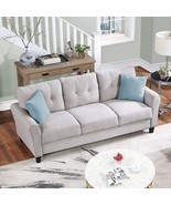 Brixham Modern Living Room Sofa Set Upholstered in Light Grey Linen - £761.12 GBP