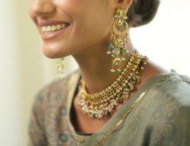 VeroniQ Trends-Chandbali Earrings Handmade Kundan With Ruby Beads-South Indian - £119.88 GBP