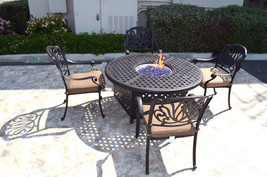 Outdoor propane fire pit 5 piece set 52&quot; round table 4 Elisabeth dining ... - £2,738.83 GBP
