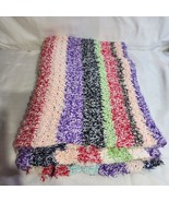 Multi-color crochet blanket striped hand made 60x44 - £25.40 GBP