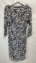 Lauren by Ralph Lauren Sheath Dress Ruche Waist Blue White Floral 3/4 Sleeve 10 - £35.58 GBP