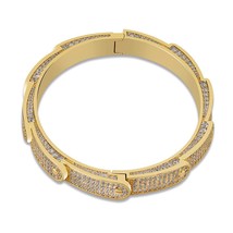 New Solid Iced Out Mens Charm Bracelets Bangle Iced Out Gold Silver Color Bracel - £52.03 GBP