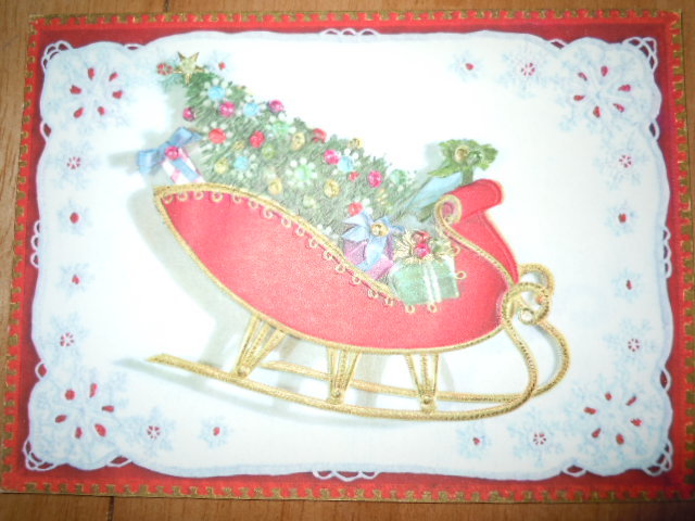 Primary image for Vintage Greetings Christmas Sleigh With Tree Coronation Greeting Card Unused