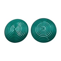 Pierced Green Button Chunky Earrings Spiral  Circles Design Retro Classic Style  - £6.11 GBP