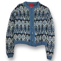 Vintage 60s Jantzen Full Zip Patterned Wool 25% Mohair Grunge Sweater Sz M USA - £76.91 GBP