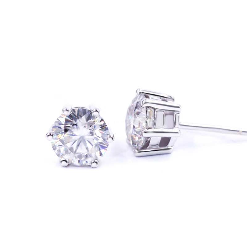 Gems Silver 925 Stud Earrings Women Wedding Moissanite Diamond 5.5Round 1.2ctw S - £47.45 GBP