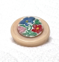 Vintage Floral Reverse Painted Glass Button 3/4ths Inch Colorful - £7.45 GBP