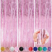 Pink Foil Fringe Backdrop Streamer Curtains For Birthday Party Decorations, Tins - £11.31 GBP