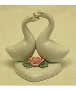 Ceramic Geese Bird Figurine Heart Shaped Valentine's Day Shelf Decor - $12.86