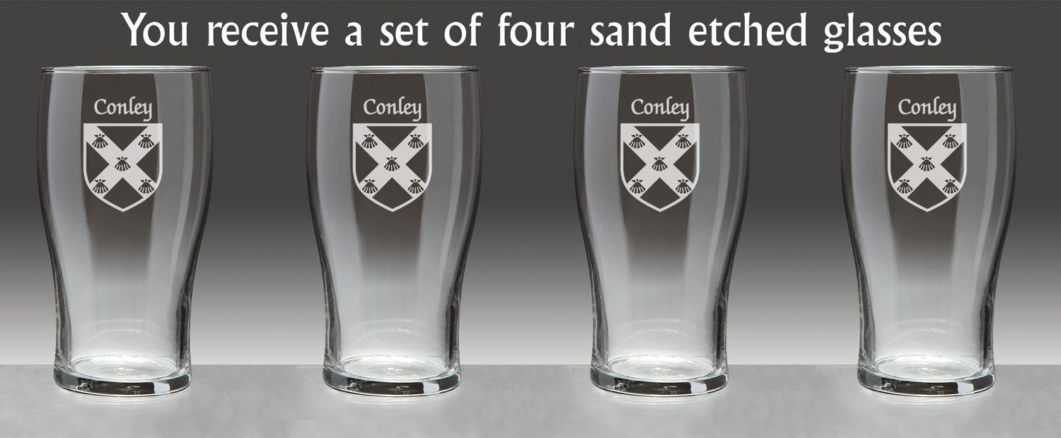 Conley Irish Coat of Arms Tavern Glasses - Set of 4 (Sand Etched) Item image 4
