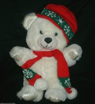 12&quot; Vintage Santa Christmas White Teddy Bear Stuffed Animal Plush Toy Red Green - £22.72 GBP