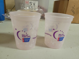 Set of 2 Relay For Life Drinking Cups American Cancer Society Clear Plastic - £6.42 GBP