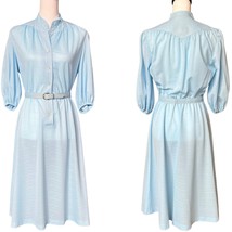 Vintage Baby Blue Button Front Fit &amp; Flare Belted Dress Size 6 Retro Cas... - $32.70