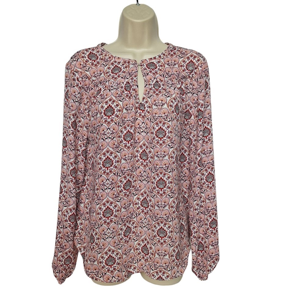 LOFT Womens Boho Peasant Blouse Top Sz Small Multicolor Floral Long Sleeve - $20.79