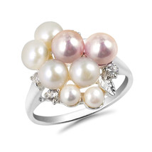 Cluster White-Pink Pearl Grape Cubic Zirconia .925 Silver Ring-5 - £22.69 GBP