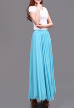 Aqua-blue Long Chiffon Skirt Outfit Women Custom Plus Size Chiffon Skirt image 4