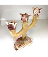 Vtg MCM Onyx Stone Tulip Candelabra 3 Arm Candle Holder 11&quot; Marble Alaba... - $1,044.28 MXN