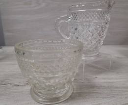 Anchor Hocking Wexford Diamond Pressed Glass 4&quot; Creamer &amp; 3&quot; Sugar Bowl Set - £5.88 GBP