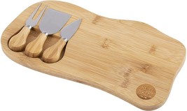 Bamboo Chopping Board Wooden Serving Platter with 3 Cheese Knife Set Gift Idea - £17.28 GBP