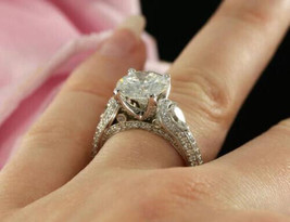 Solid 14K White Gold 2.65Ct Round Cut White Moissanite Engagement Ring Size 7.5 - $268.76