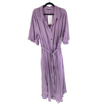 Bloomchic Womens Solid Button Pocket Shirt Collar Belted Maxi Dress Purple 22-24 - £19.19 GBP