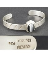 vintage sterling silver 925 cuff bracelet Mexico Black Cats Eye Taxco ES... - $109.62 CAD