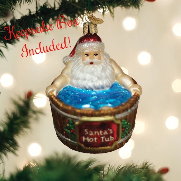 Santa's Hot Tub Old World Christmas Blown Glass Collectible Holiday Ornament - £21.49 GBP