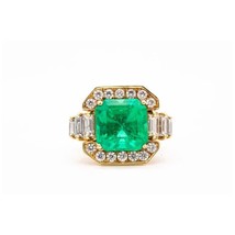 18K Gold Emerald Cut emerald Diamond Engagement Wedding Handmade Gift Ring - £2,454.57 GBP