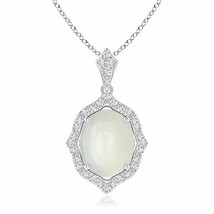 Authenticity Guarantee 
10x8mm Scalloped Frame Oval Moonstone and Diamond Hal... - £1,192.41 GBP