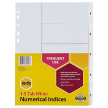 Marbig A4 1-5 Tab Numerical Indices/Dividers (White) - £23.46 GBP