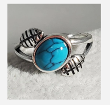 Silver Turquoise Gem Leaf Ring Size 5 6 7 8 9 - £31.96 GBP