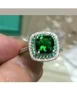 Bague Double Halo En Émeraude Verte Simulée 3Ct Plaquée Or Blanc 14K - $96.87