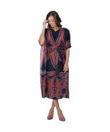 Divine  Casuals Red/Black color   Relaxed Fit Midi Kimono Dress with Tri... - €72,84 EUR