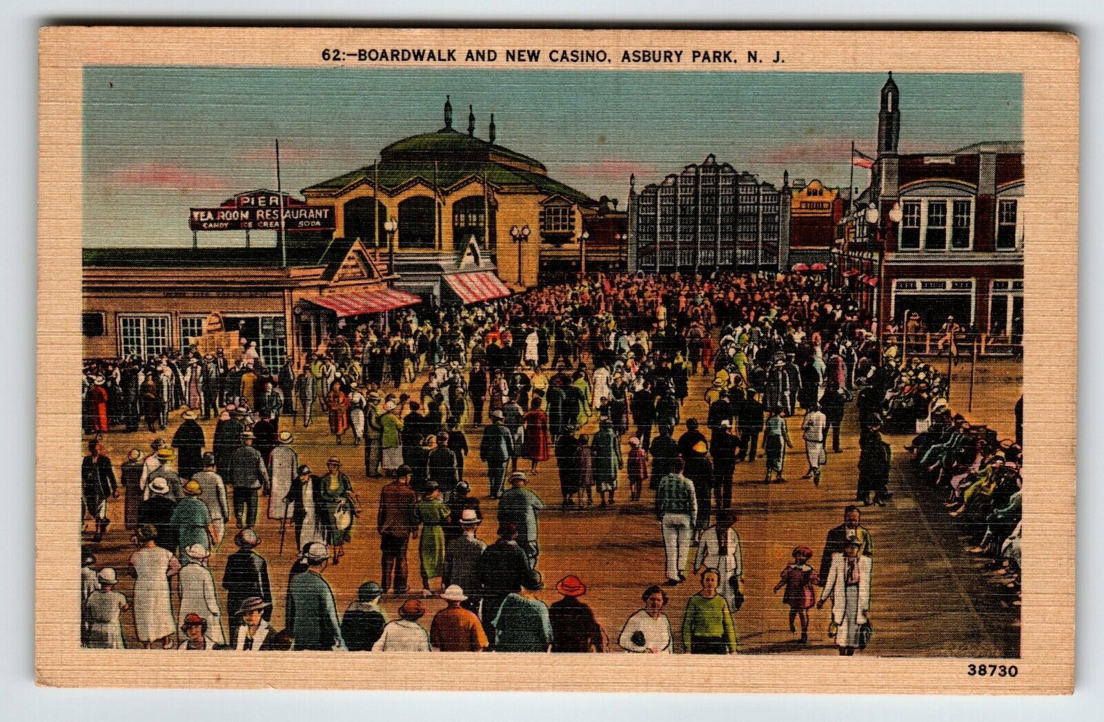 Postcard Asbury Park Boardwalk Casino New Jersey Beach Town Linen Metrocraft - £6.06 GBP